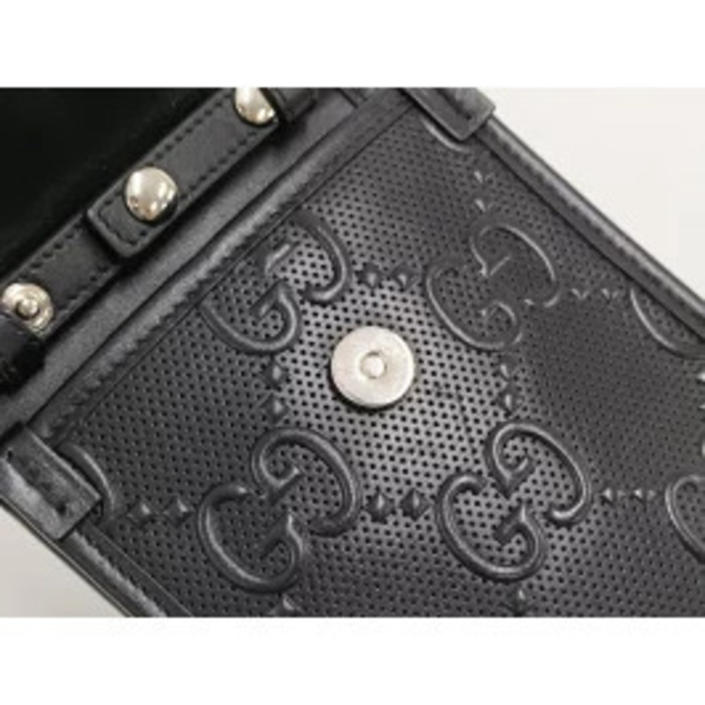 GUCCI Shoulder Bag GG Embossed Leather Black - Picture 6 of 9